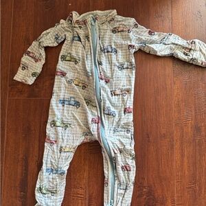 Posh Peanut Blue and Multicolor Car Print Footie